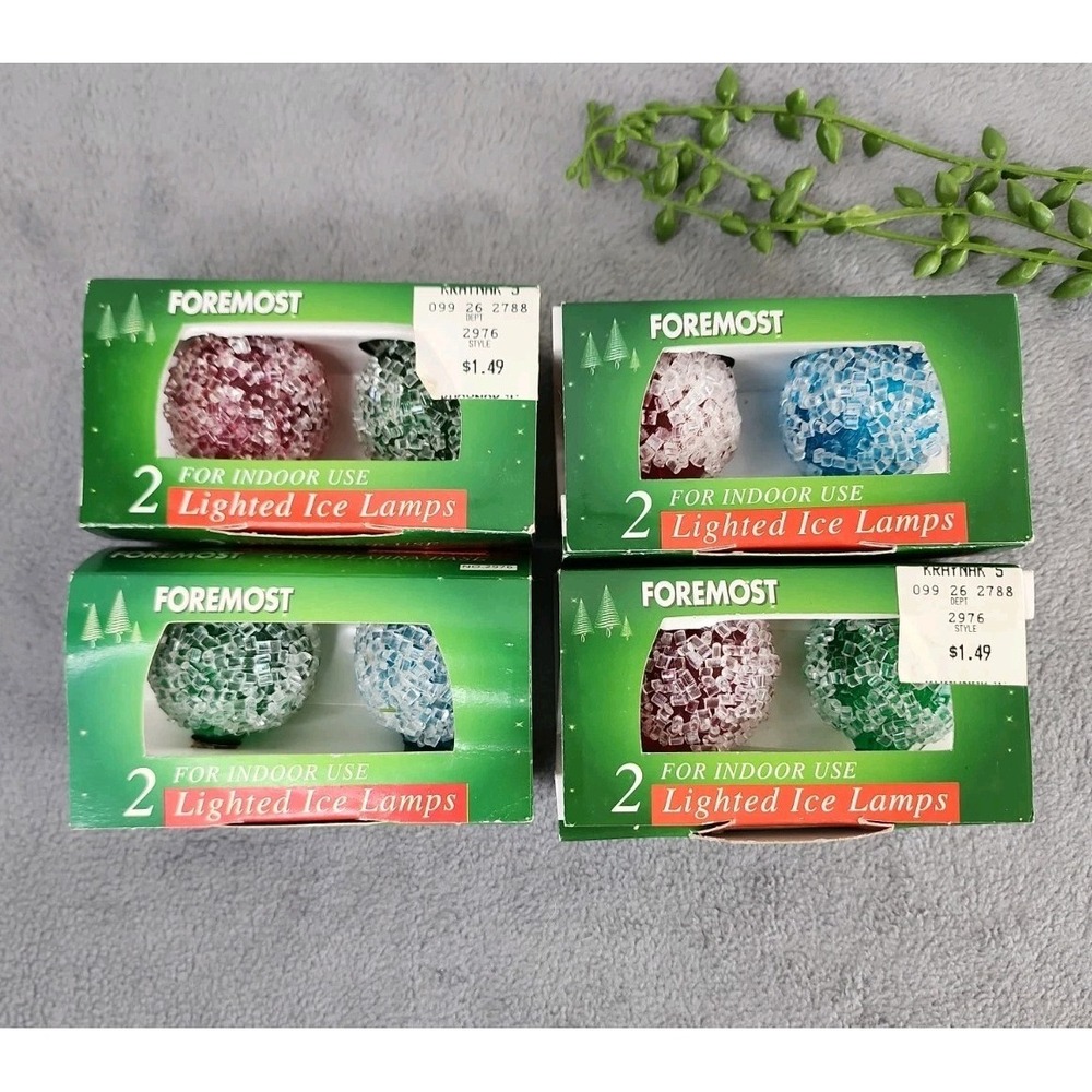 8 Vintage Snowball Frosted Lighted Ice Christmas Bulbs Tested Working Iced